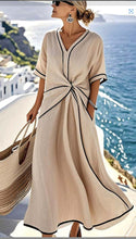 Load image into Gallery viewer, Striped Print Maxi Dress – Short Sleeve Beach Vacation Dress
