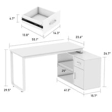 Load image into Gallery viewer, 55.1" W : L-Shaped White Finish 1-Drawer Wooden Commercial Writing Desk with Open Shelves and Eco-Friendly Paint Finish
