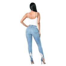 Load image into Gallery viewer, Denim Pencil Pants Slim Long Trousers Ripped Hole Stretch Feet Pants Female
