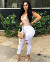 Load image into Gallery viewer, Denim Pencil Pants Slim Long Trousers Ripped Hole Stretch Feet Pants Female
