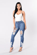 Load image into Gallery viewer, Denim Pencil Pants Slim Long Trousers Ripped Hole Stretch Feet Pants Female
