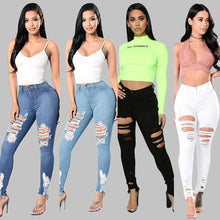Load image into Gallery viewer, Denim Pencil Pants Slim Long Trousers Ripped Hole Stretch Feet Pants Female
