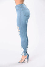 Load image into Gallery viewer, Denim Pencil Pants Slim Long Trousers Ripped Hole Stretch Feet Pants Female
