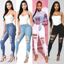 Load image into Gallery viewer, Denim Pencil Pants Slim Long Trousers Ripped Hole Stretch Feet Pants Female
