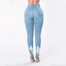 Load image into Gallery viewer, Denim Pencil Pants Slim Long Trousers Ripped Hole Stretch Feet Pants Female
