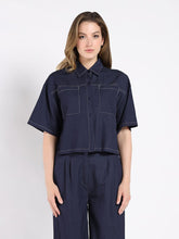 Load image into Gallery viewer, Denim Short Sleeved Button-Down Top
