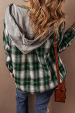 Load image into Gallery viewer, Dark Green Drawstring Pocketed Plaid Hooded Jacket Cozy &amp; Trendy Checkered Outerwear For All Seasons
