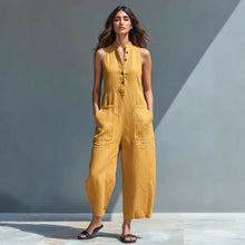 Load image into Gallery viewer, Casual Women’s Buttoned Stand Collar Sleeveless Loose Jumpsuit
