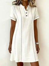 Load image into Gallery viewer, Women's Printed Button-Up Stand Collar Midi Dress – 3/4 Sleeve Loose Fit
