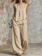 Load image into Gallery viewer, Women's Sleeveless Two-Piece Set – Solid Color Wide-Leg Pants &amp; Top
