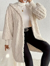 Load image into Gallery viewer, Beige Long Winter Open Front Long Sleeve Fuzzy Hooded Jacket Cozy &amp; Stylish Outerwear
