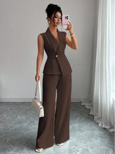 Load image into Gallery viewer, Women's Peplum Sleeveless Blazer &amp; Wide-Leg Pants Two-Piece Set
