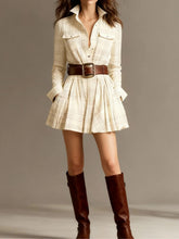Load image into Gallery viewer, Women's Elegant Plaid Long Sleeve Mini Dress | Belted
