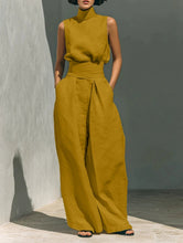 Load image into Gallery viewer, Women's Linen-Blend High-Neck Sleeveless Top &amp; Wide-Leg Pants Set
