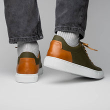 Load image into Gallery viewer, 65-229-OLV Diaz Rubberized Calfskin Sneaker Olive Green
