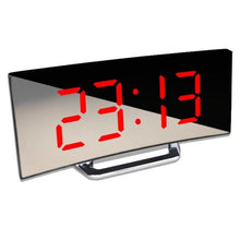 Load image into Gallery viewer, Digital Alarm Clock Desk Table Clock  3 Alarm Sounds Adjustable Volume Easy Digital Alarm Clock for Kids and Adults Compact Desk &amp; Shelf Clocks for Bedroom Curved LED Screen Alarm Clocks For Kid Bedroom Temperature Snooze Function Home Decor Watch
