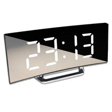 Load image into Gallery viewer, Digital Alarm Clock Desk Table Clock  3 Alarm Sounds Adjustable Volume Easy Digital Alarm Clock for Kids and Adults Compact Desk &amp; Shelf Clocks for Bedroom Curved LED Screen Alarm Clocks For Kid Bedroom Temperature Snooze Function Home Decor Watch
