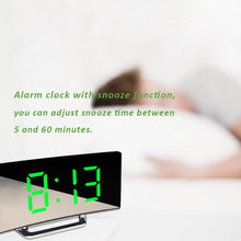 Load image into Gallery viewer, Digital Alarm Clock Desk Table Clock  3 Alarm Sounds Adjustable Volume Easy Digital Alarm Clock for Kids and Adults Compact Desk &amp; Shelf Clocks for Bedroom Curved LED Screen Alarm Clocks For Kid Bedroom Temperature Snooze Function Home Decor Watch
