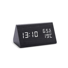 Load image into Gallery viewer, Digital Clock LED Wooden Alarm Clock Digital Alarm Clock with Wooden Electronic LED Time Display 3 Alarm Settings Humidity &amp; Temperature Detect Wood Made Electric Clocks Table Sound Control Electronic Clocks Desktop USB/AAA Powered Home Table Decor
