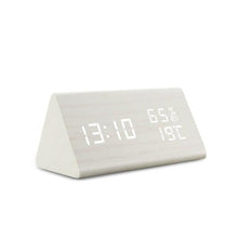 Load image into Gallery viewer, Digital Clock LED Wooden Alarm Clock Digital Alarm Clock with Wooden Electronic LED Time Display 3 Alarm Settings Humidity &amp; Temperature Detect Wood Made Electric Clocks Table Sound Control Electronic Clocks Desktop USB/AAA Powered Home Table Decor
