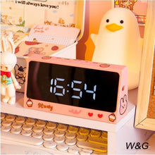 Load image into Gallery viewer, Digital Clock Table Clock Snooze Alarm Cute Silent Mirror Clock Student Desktop Mirror Surface LED Alarm Clock with USB Charger 12/24H Easy Snooze Function Adjustable Brightness Alarm Clocks for Bedroom LED Clock Electronic Clock for Children
