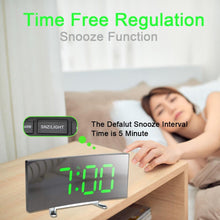 Load image into Gallery viewer, Digital Table Clock Digital Alarm Clock LED Bedside Clock Dual Alarm Adjustable Volume Alarm Clock for Bedroom  Electronic 7 Inch Number Desktop Alarm Clocks For Kids Bedroom LED Screen Curved Dimmable Mirror
