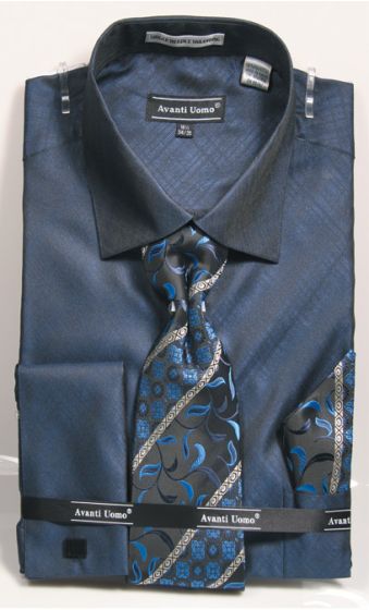AVANTI UOMO FRENCH CUFF Men's Dress Shirt DN82M Navy