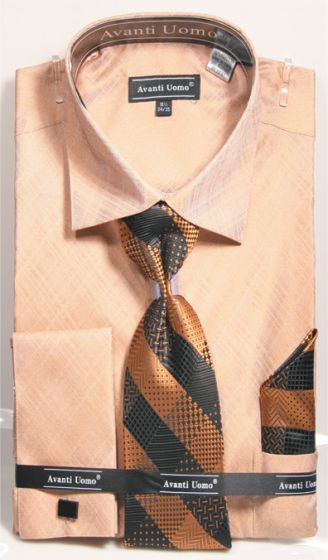 AVANTI UOMO FRENCH CUFF Men's Dress Shirt DN82M Tan