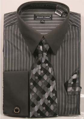 Avanti Uomo Pinstripe Men's French Cuff Dress Shirt DN98M Black