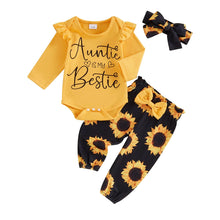 Load image into Gallery viewer, Newborn Baby Girl Clothes Aunties Bestie Infant Fall Winter Romper Floral Pants Cute Baby Girl Outfits 3PC Set (Yellow 0-3 Months) - # BAAA51210005
