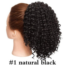 Load image into Gallery viewer, Drawstring Puff Ponytail Afro Kinky Curly Hair Extension Synthetic Clip in Pony Tail African American Hair Extension Short Kinky Curly Pineapple Pony Tail Clip in on Wrap Up-do Hair Extensions for African American Women
