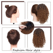 Load image into Gallery viewer, Drawstring Puff Ponytail Afro Kinky Curly Hair Extension Synthetic Clip in Pony Tail African American Hair Extension Short Kinky Curly Pineapple Pony Tail Clip in on Wrap Up-do Hair Extensions for African American Women
