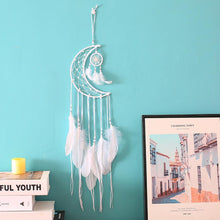 Load image into Gallery viewer, Dream Catcher Wall Decor with White Feathers Indian Style Dream-catcher Moon Handmade Wind Chimes Wall Ornament Girls Room Decoration Feather Dream Catcher For Kids Women Wedding Bohemian Wall Decor
