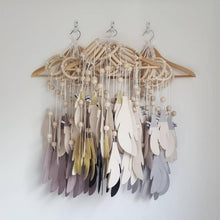 Load image into Gallery viewer, Dream Catchers with Golden Shining Lace &amp; Bells Nordic Hollow Wooden Feather Hanging Ornaments For Baby Kids Room Wall Hanging Decorative Feathers Wedding  Decorations Nursery Decor
