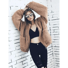 Load image into Gallery viewer, Durable Autumn Winter Faux Fur Coat For Women Casual Warm Soft Zipper Fur Jacket Plush Overcoat Pocket Plus Size Teddy Coat For Female

