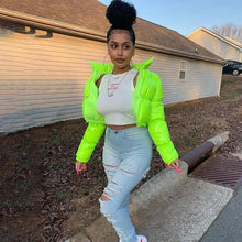 Load image into Gallery viewer, Durable Faux PU Leather Bubble Puffer Winter Warm Jacket Women Coats Long Sleeve Outerwear Zipper Casual Slim jacket
