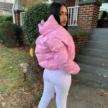 Load image into Gallery viewer, Durable Faux PU Leather Bubble Puffer Winter Warm Jacket Women Coats Long Sleeve Outerwear Zipper Casual Slim jacket
