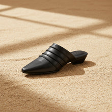 Load image into Gallery viewer, Handmade Sheepskin Ruched Mule Slides – Square Toe Low Heel
