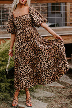 Load image into Gallery viewer, Brown Leopard Print Puff Sleeve Ricrac Maxi Dress
