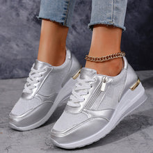 Load image into Gallery viewer, Metallic Lace-Up Side Zipper Thick-Sole Sneakers – 3 Colors EU 37–44
