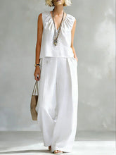 Load image into Gallery viewer, Women's Sleeveless Cotton-Linen Shirt &amp; Pants Set – Urban 2-Piece
