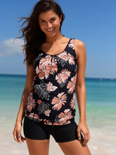 Load image into Gallery viewer, Tropical Floral Tankini &amp; Boyleg Shorts Set – Women's Black Pink 2-Piece Swimsuit
