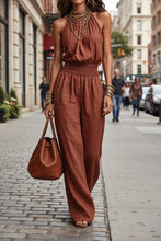 Load image into Gallery viewer, Women's Sleeveless Backless Lace-Up Halter Wide-Leg Jumpsuit
