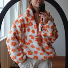 Load image into Gallery viewer, Winter Flowers Lambskin Sweatshirt Women | Cozy Zip-Up Pocket Pullover
