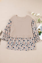 Load image into Gallery viewer, Beige Faux Two Piece Knit Patchwork Floral Plus Size Top
