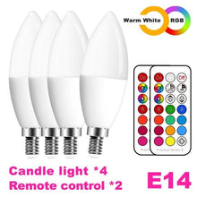 Load image into Gallery viewer, E14 LED Bulb Candle Color Indoor Neon Sign Light Bulb RGB Tape With Controller Lighting 220V E12 Dimmable Smart Lamp For Home Smart WiFi Candelabra Light Bulb, C37 Shape RGB+C+W LED Candle Light Bulb, 5W 400LM (2700k-6500k) Candelabra Bulb
