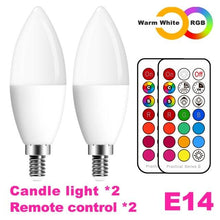 Load image into Gallery viewer, E14 LED Bulb Candle Color Indoor Neon Sign Light Bulb RGB Tape With Controller Lighting 220V E12 Dimmable Smart Lamp For Home Smart WiFi Candelabra Light Bulb, C37 Shape RGB+C+W LED Candle Light Bulb, 5W 400LM (2700k-6500k) Candelabra Bulb

