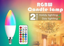 Load image into Gallery viewer, E14 LED Bulb Candle Color Indoor Neon Sign Light Bulb RGB Tape With Controller Lighting 220V E12 Dimmable Smart Lamp For Home Smart WiFi Candelabra Light Bulb, C37 Shape RGB+C+W LED Candle Light Bulb, 5W 400LM (2700k-6500k) Candelabra Bulb
