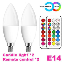Load image into Gallery viewer, E14 LED Bulb Candle Color Indoor Neon Sign Light Bulb RGB Tape With Controller Lighting 220V E12 Dimmable Smart Lamp For Home Smart WiFi Candelabra Light Bulb, C37 Shape RGB+C+W LED Candle Light Bulb, 5W 400LM (2700k-6500k) Candelabra Bulb
