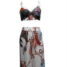 Load image into Gallery viewer, Women's Feather Print Crop Top &amp; Pants Set – 2-Piece Vacation Outfit
